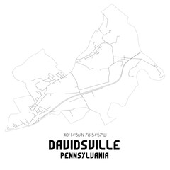 Davidsville Pennsylvania. US street map with black and white lines.