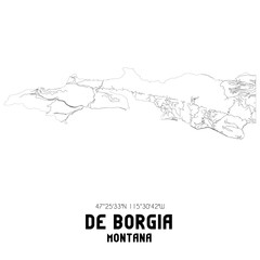 Fototapeta na wymiar De Borgia Montana. US street map with black and white lines.