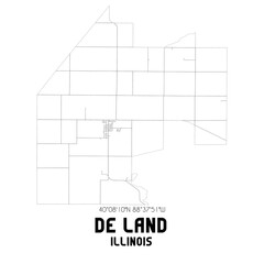 De Land Illinois. US street map with black and white lines.