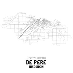 De Pere Wisconsin. US street map with black and white lines.