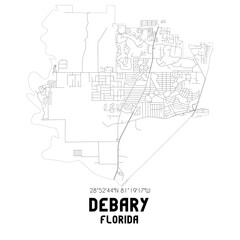Debary Florida. US street map with black and white lines.