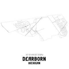 Dearborn Michigan. US street map with black and white lines.