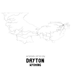 Dayton Wyoming. US street map with black and white lines.