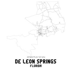 De Leon Springs Florida. US street map with black and white lines.