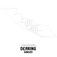 Dearing Kansas. US street map with black and white lines.