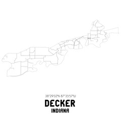 Decker Indiana. US street map with black and white lines.