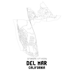 Del Mar California. US street map with black and white lines.