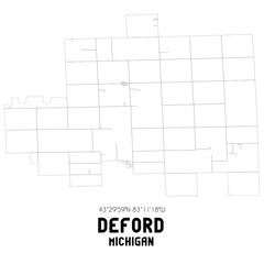 Deford Michigan. US street map with black and white lines.