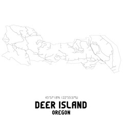 Deer Island Oregon. US street map with black and white lines.