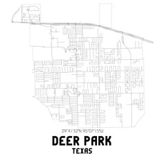 Deer Park Texas. US street map with black and white lines.