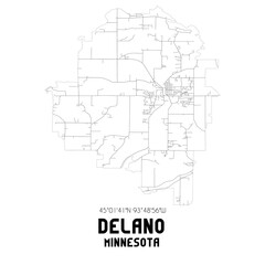 Delano Minnesota. US street map with black and white lines.