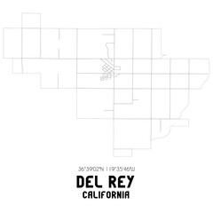 Del Rey California. US street map with black and white lines.