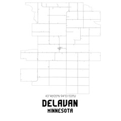 Delavan Minnesota. US street map with black and white lines.