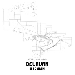 Delavan Wisconsin. US street map with black and white lines.