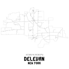 Delevan New York. US street map with black and white lines.