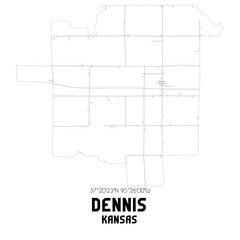 Dennis Kansas. US street map with black and white lines.