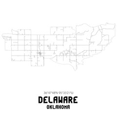Delaware Oklahoma. US street map with black and white lines.