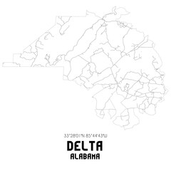 Delta Alabama. US street map with black and white lines.