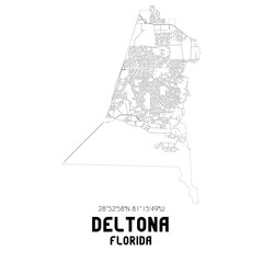 Deltona Florida. US street map with black and white lines.