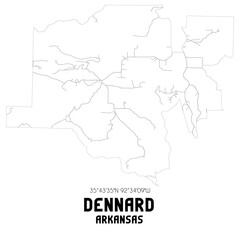 Dennard Arkansas. US street map with black and white lines.