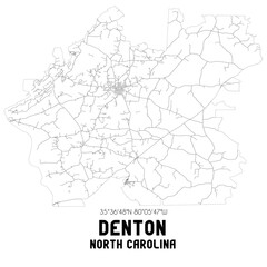 Denton North Carolina. US street map with black and white lines.