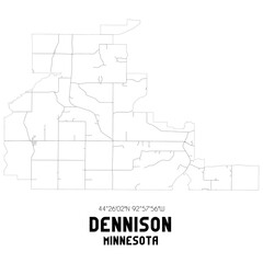 Dennison Minnesota. US street map with black and white lines.