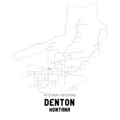 Denton Montana. US street map with black and white lines.