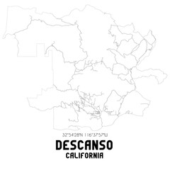 Descanso California. US street map with black and white lines.