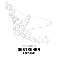 Destrehan Louisiana. US street map with black and white lines.