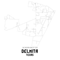 Delmita Texas. US street map with black and white lines.