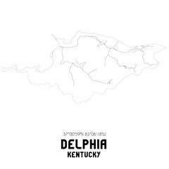 Delphia Kentucky. US street map with black and white lines.
