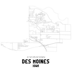 Des Moines Iowa. US street map with black and white lines.