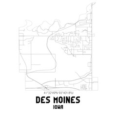 Fototapeta premium Des Moines Iowa. US street map with black and white lines.