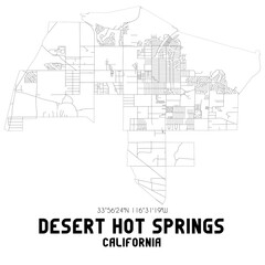 Fototapeta na wymiar Desert Hot Springs California. US street map with black and white lines.