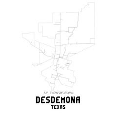 Desdemona Texas. US street map with black and white lines.