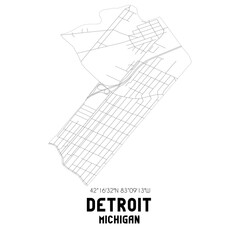 Detroit Michigan. US street map with black and white lines.