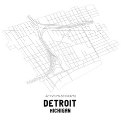 Detroit Michigan. US street map with black and white lines.