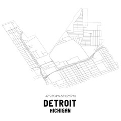 Detroit Michigan. US street map with black and white lines.