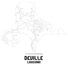 Deville Louisiana. US street map with black and white lines.