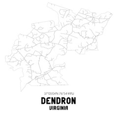 Dendron Virginia. US street map with black and white lines.