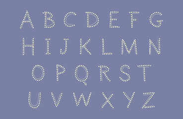 Hand drawn cute font for your type design posters greeting card website banners video blogs. Doodle dots vector alphabet on lavadery background. Set of isolated letters.  