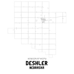 Deshler Nebraska. US street map with black and white lines.