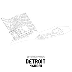Detroit Michigan. US street map with black and white lines.