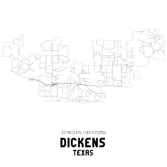 Dickens Texas. US street map with black and white lines.