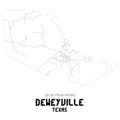 Deweyville Texas. US street map with black and white lines.