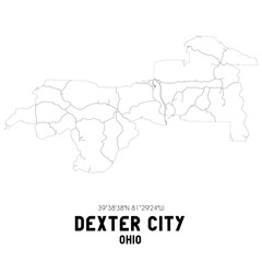 Dexter City Ohio. US street map with black and white lines.