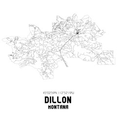 Dillon Montana. US street map with black and white lines.