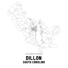 Dillon South Carolina. US street map with black and white lines.