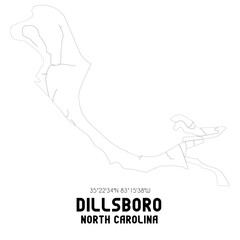 Dillsboro North Carolina. US street map with black and white lines.