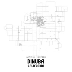 Dinuba California. US street map with black and white lines.